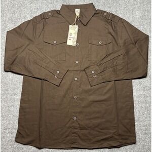 Vtg PJ Mark Premium Shirt Mens 2XL Brown Long Sleeve Button Up Y2K Pockets New